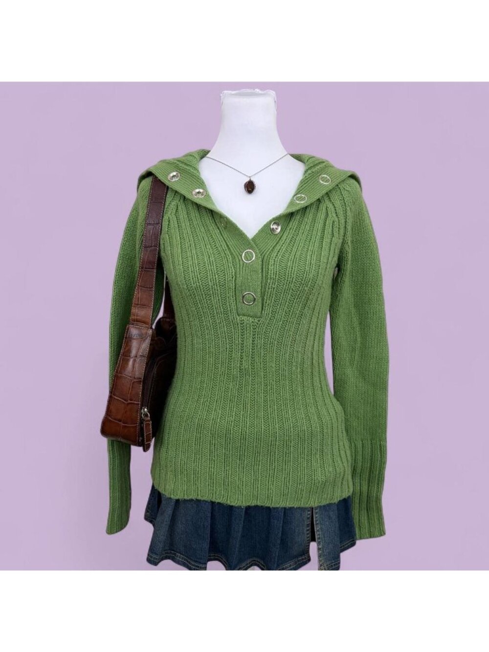 y2k green preppy wool blend sweater